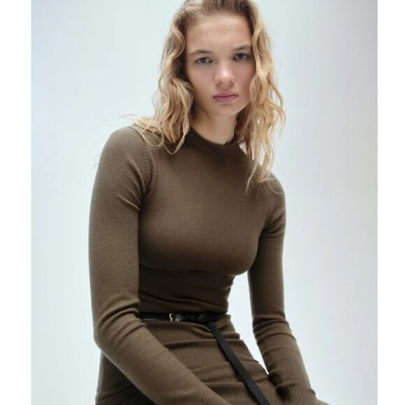 Mango Mock Neck Side Slit Knit Midi Sweater Dress 16 - Picture 2 of 13